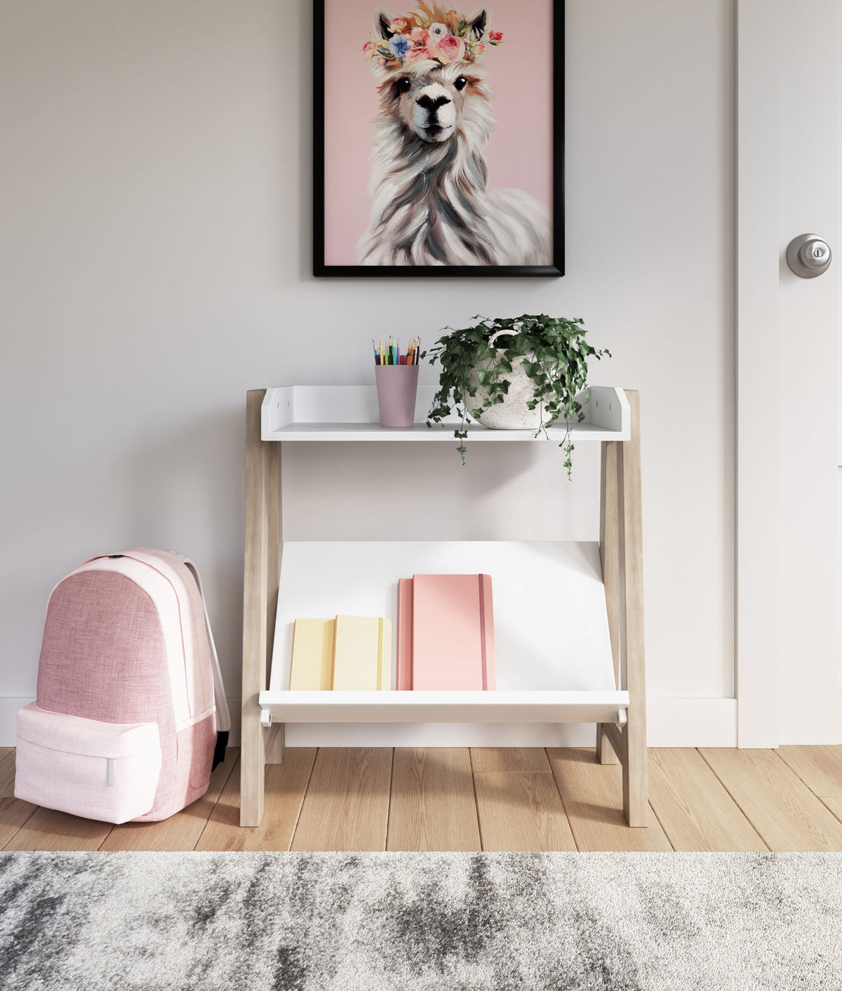 Blariden - Small Bookcase - White / Tan — view 2