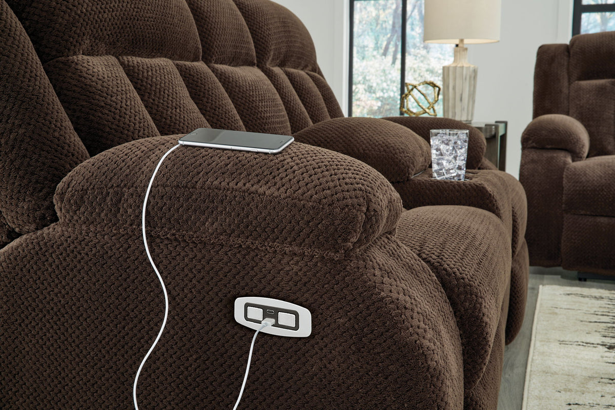 Free Wake - Double Relcining Power Loveseat With Console - Chocolate — view 6