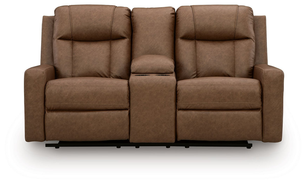 Mackmenville - Double Reclining Loveseat With Console - Caramel — view 4