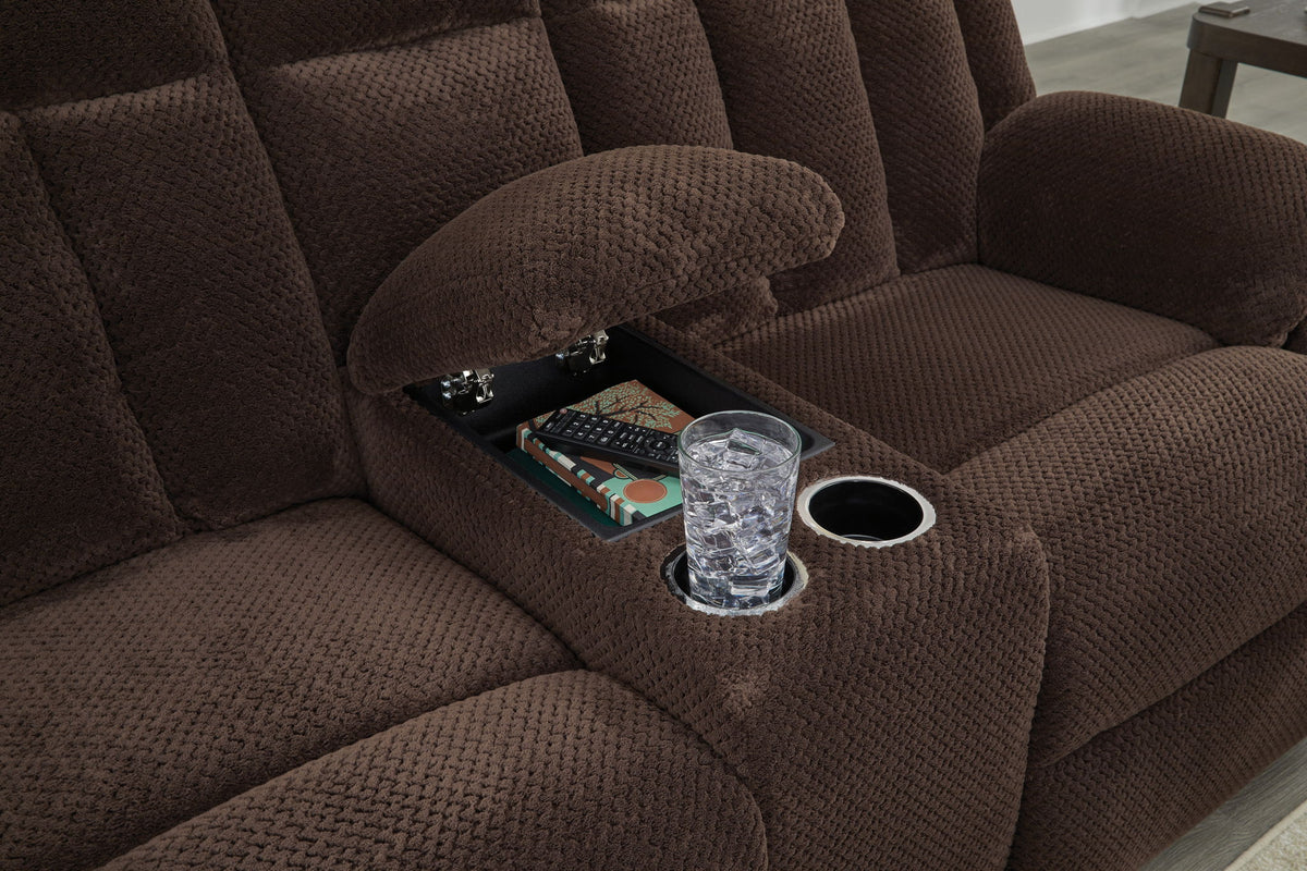 Free Wake - Double Relcining Power Loveseat With Console - Chocolate — view 5