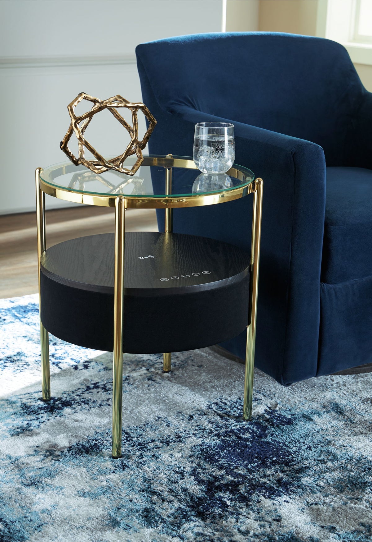 Nedman - Accent Table With Speaker - Black / Gold Finish — view 2