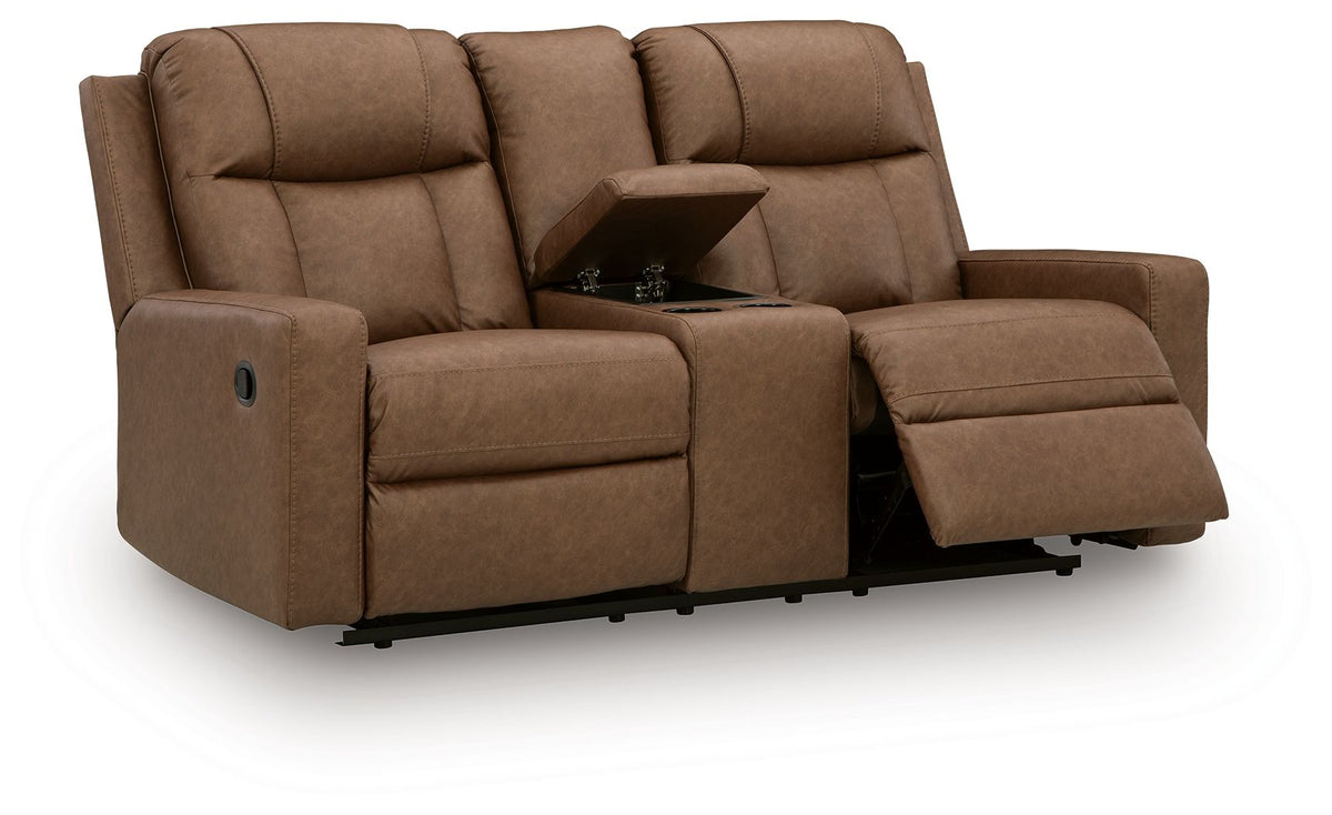 Mackmenville - Double Reclining Loveseat With Console - Caramel — view 3