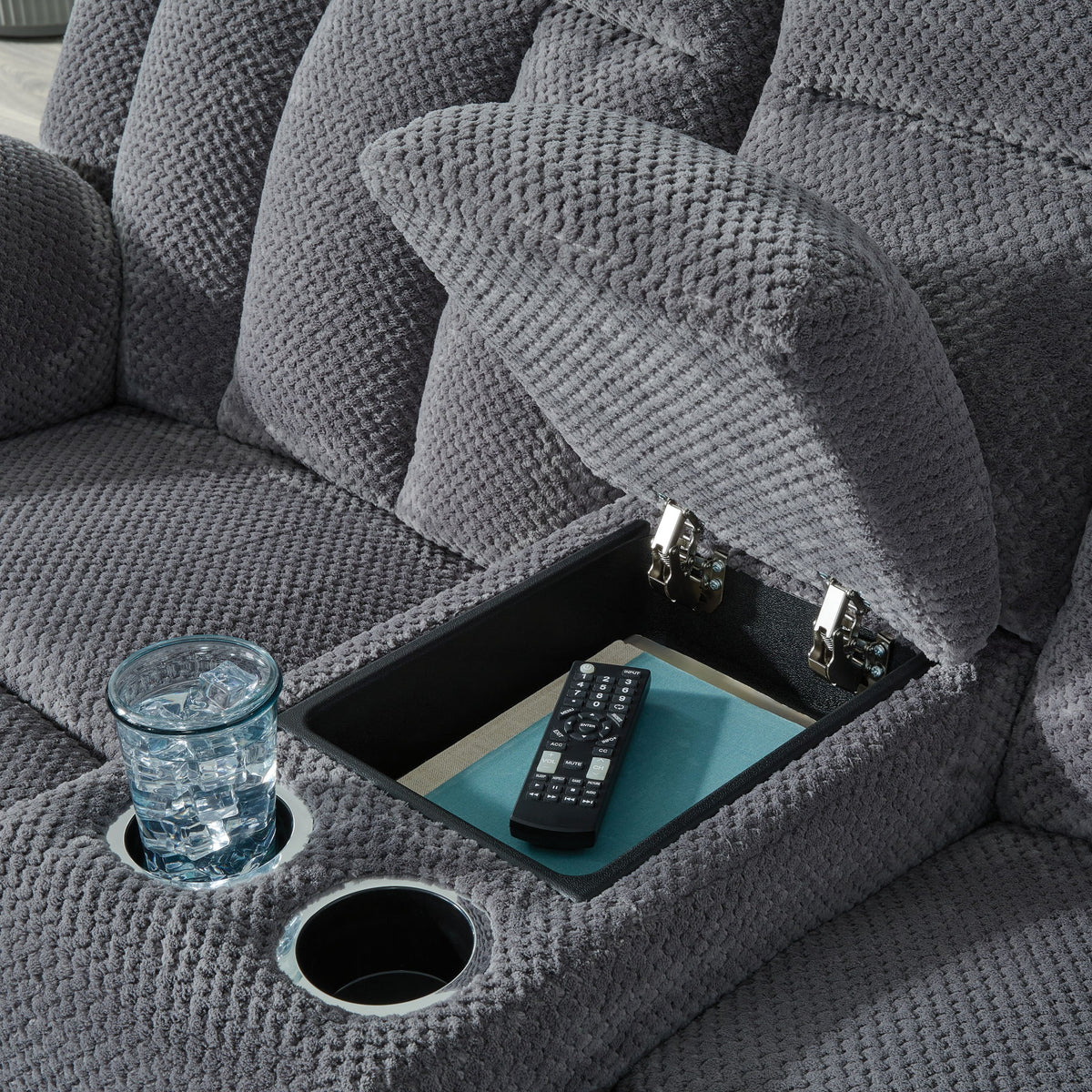Observation - Double Reclining Power Loveseat With Console - Steel — view 6