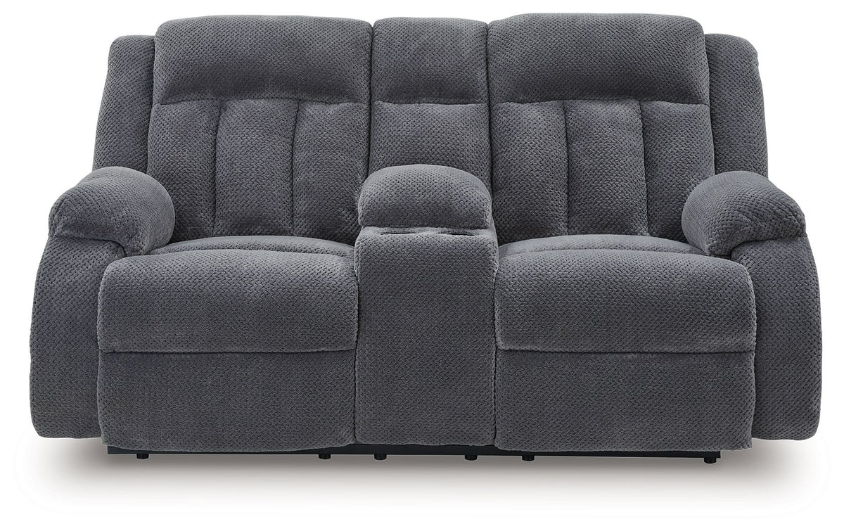 Observation - Double Reclining Power Loveseat With Console - Steel — view 4