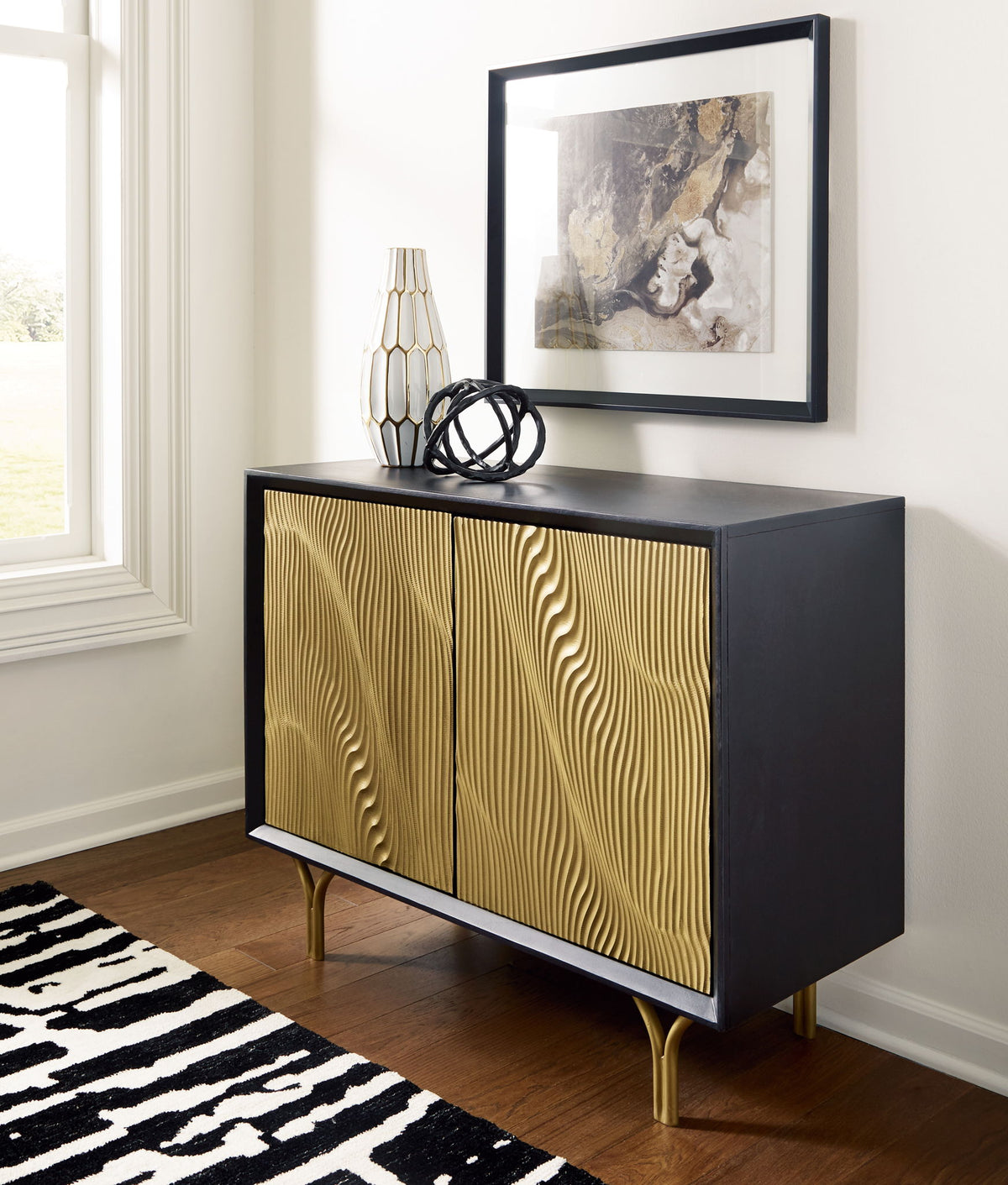 Tayner - Accent Cabinet - Black / Gold Finish — view 2