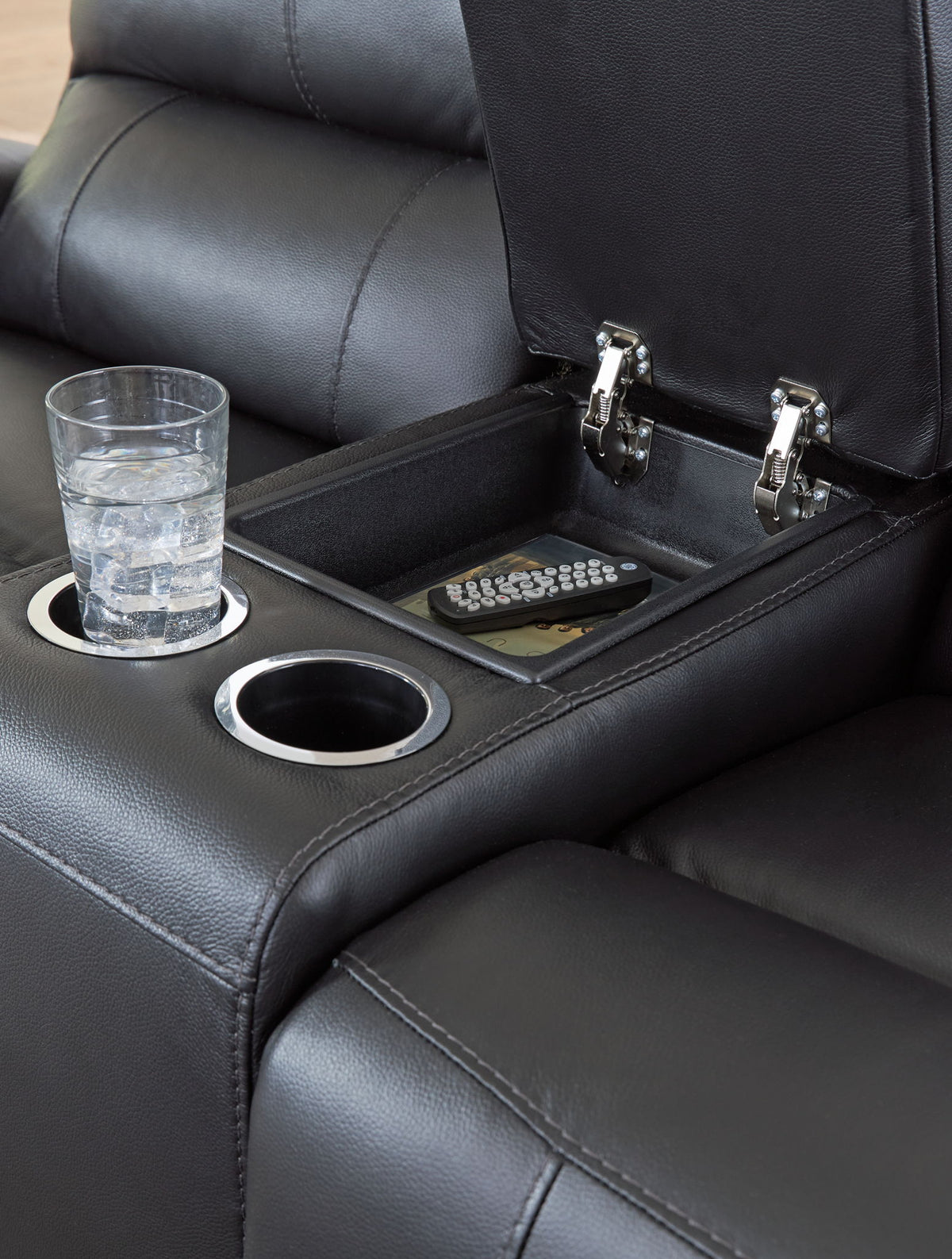 Glossmore - Reclining Loveseat With Console - Black — view 7