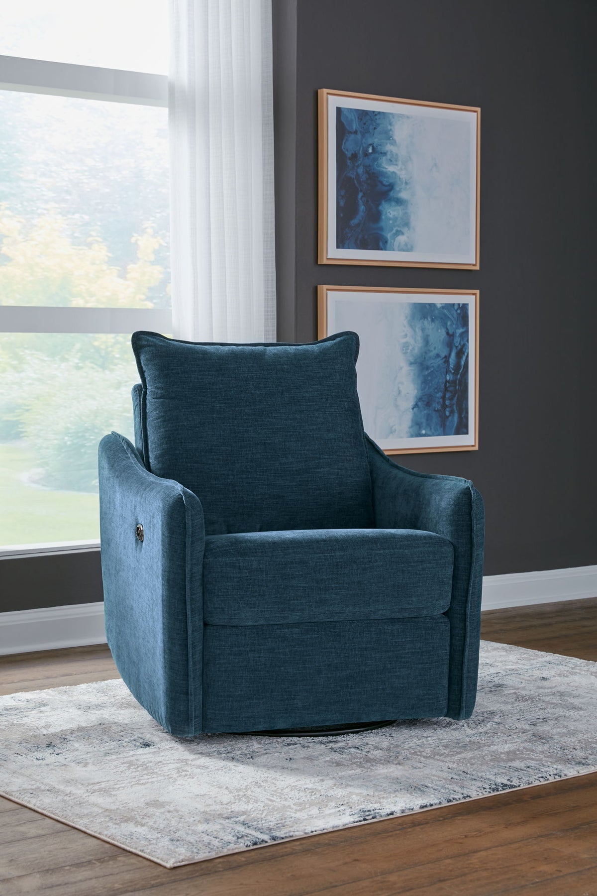 Mcburg - Swivel Power Recliner - Navy — view 2