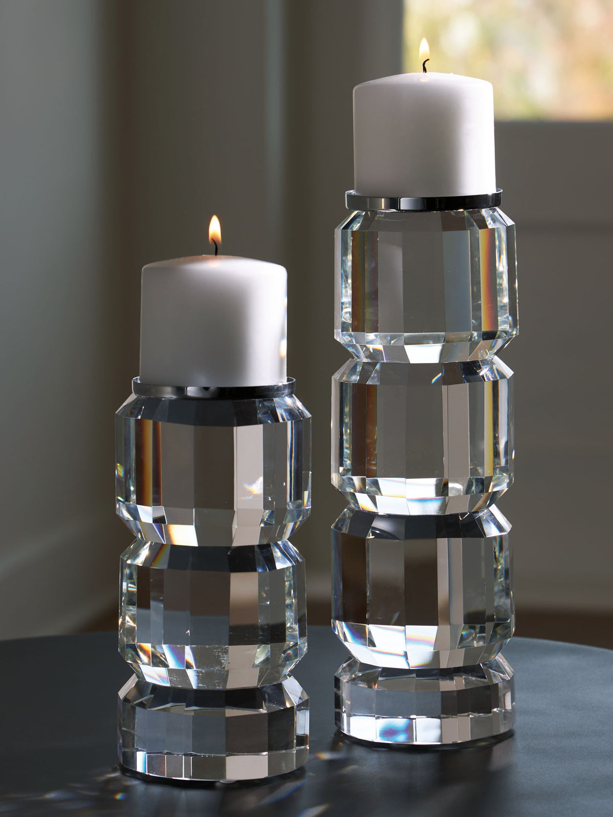 Brentley - Candle Holder Set (Set of 2) - Clear / Silver Finish — view 2