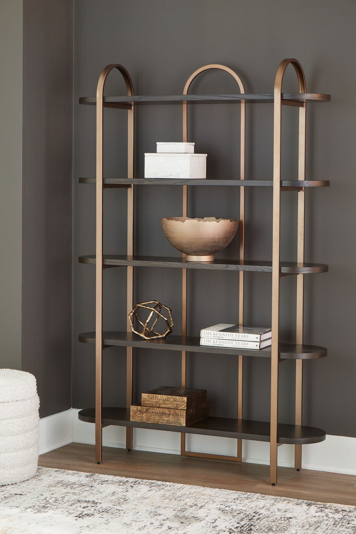 Brentmour - Bookcase - Brown / Gold Finish — view 2