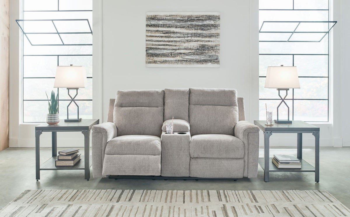 Barnsana - Dbl Power Reclining Loveseat with Console - Ash — view 2