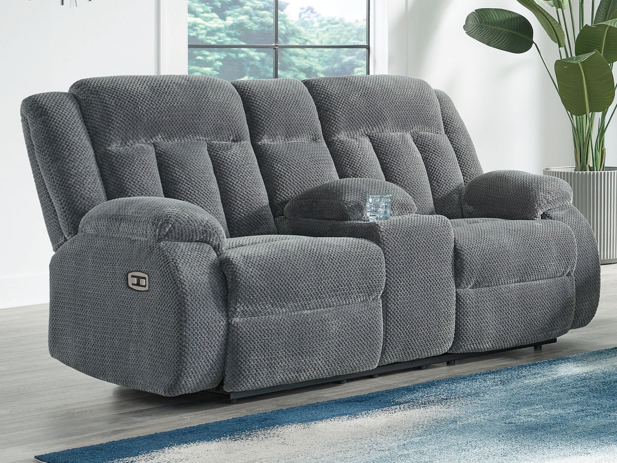 Observation - Double Reclining Power Loveseat With Console - Steel — view 2