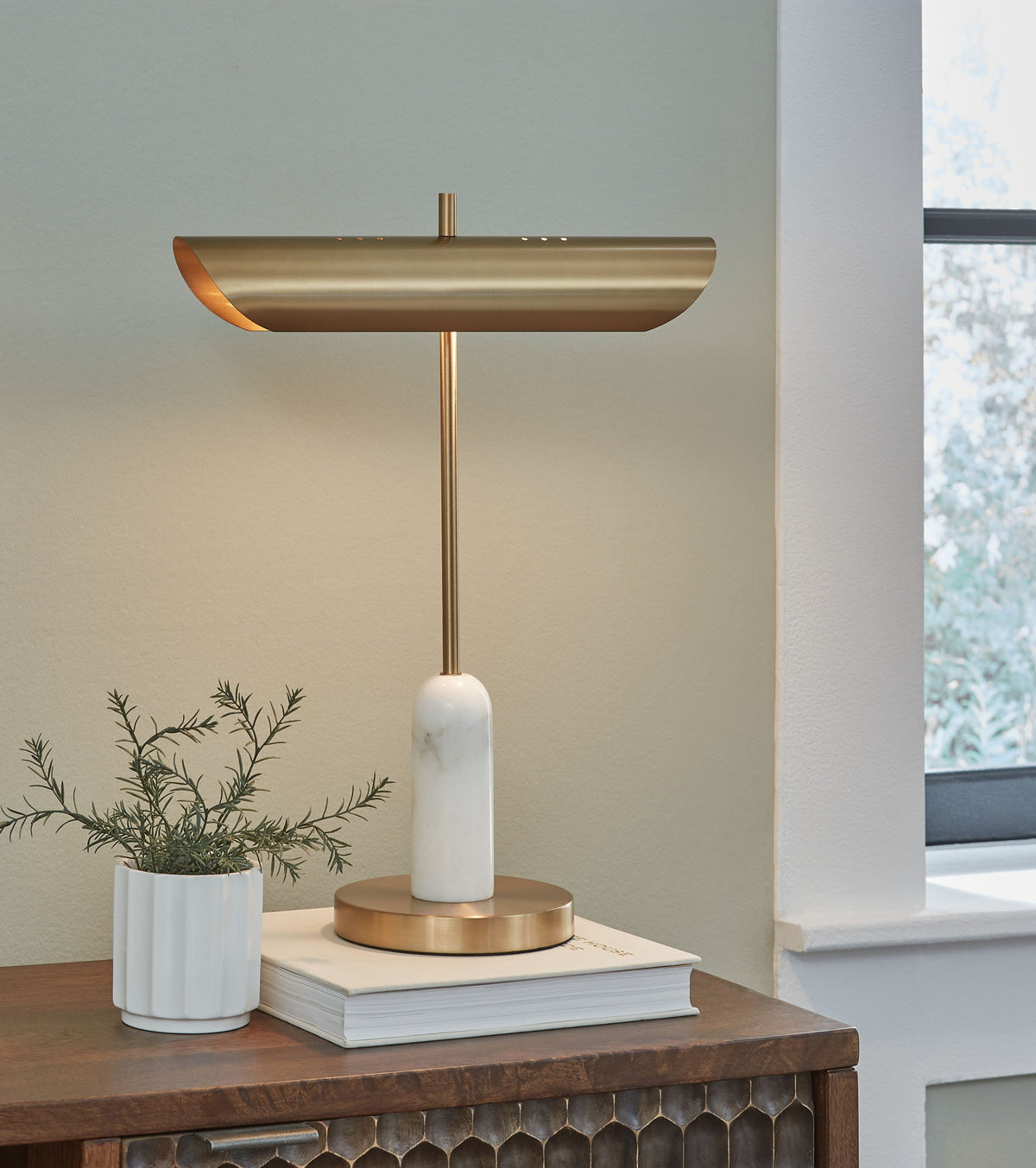 Rowleigh - Marble Desk Lamp - Gold Finish / White — view 2