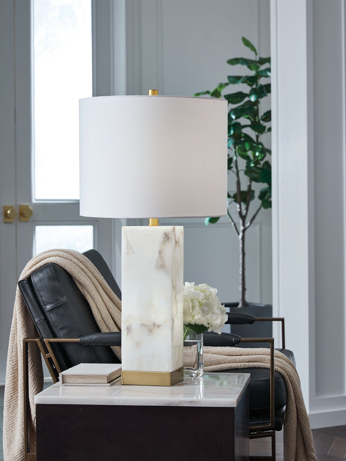 Linderfield - Alabaster Table Lamp - White / Gold Finish — view 2