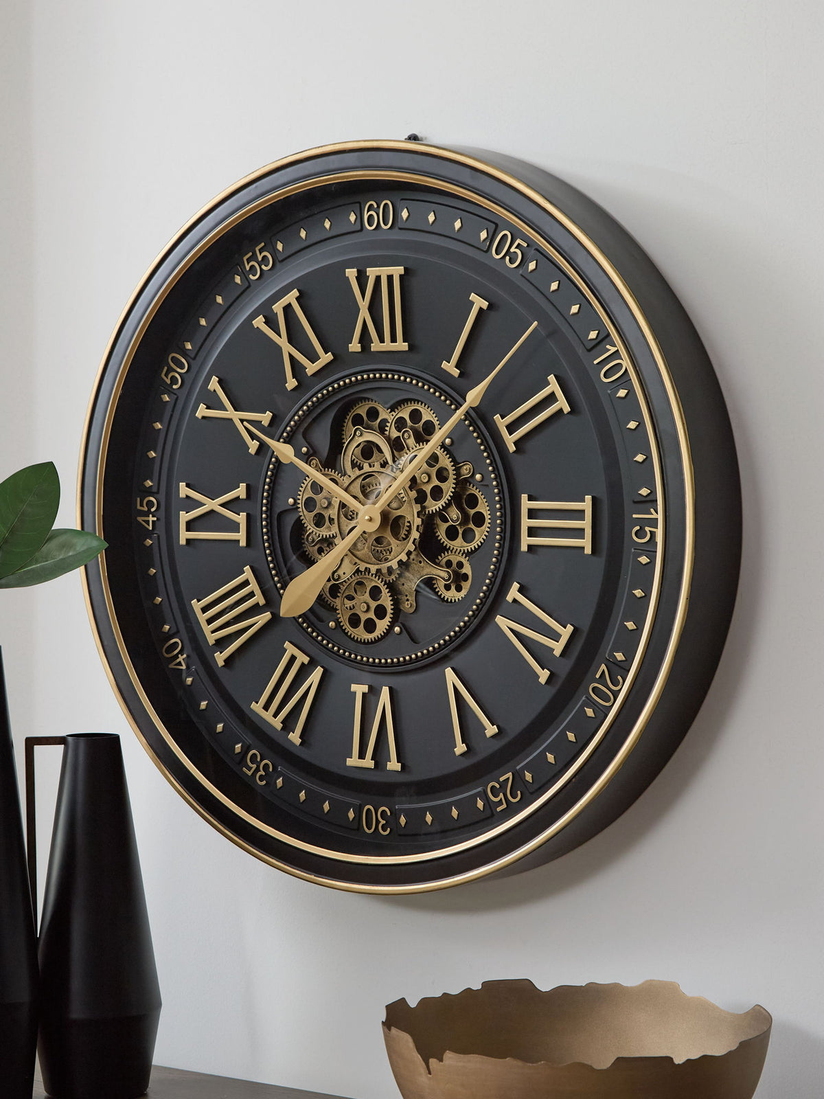 Dairton - Wall Clock - Black / Gold Finish — view 2