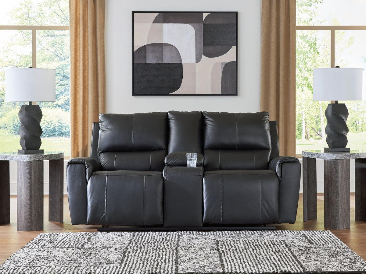 Glossmore - Reclining Loveseat With Console - Black — view 2