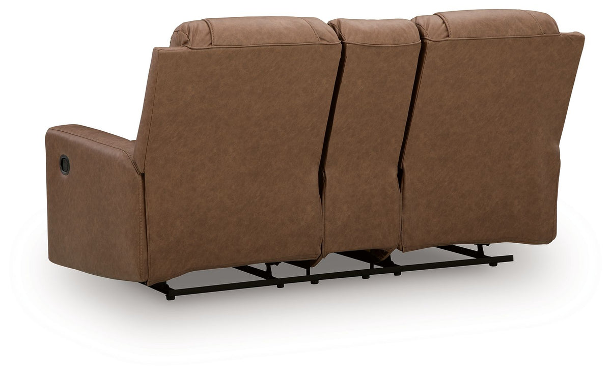 Mackmenville - Double Reclining Loveseat With Console - Caramel — view 5
