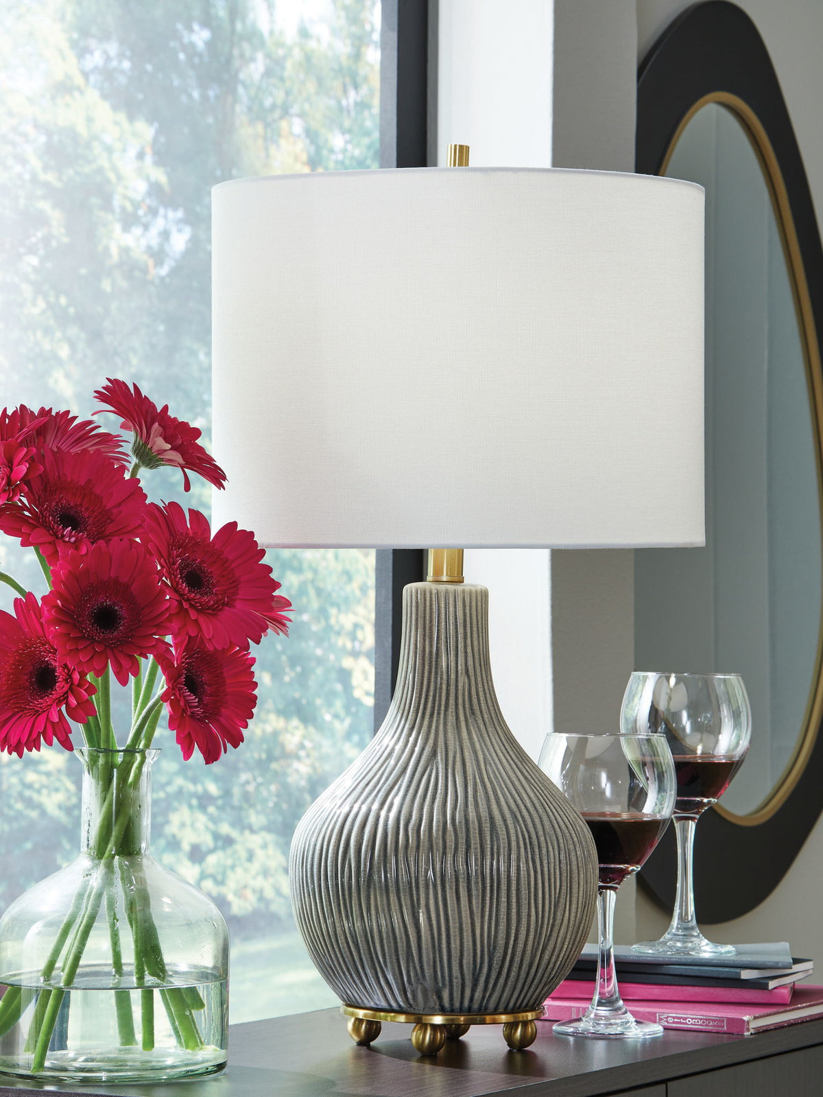 Judlen - Ceramic Table Lamp - Gray / Gold Finish — view 2