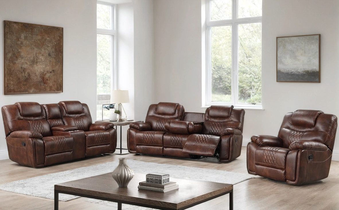 Galveston 3PC Oversized Reclining Set — Drop-Down Cupholders & Swivel Recliner