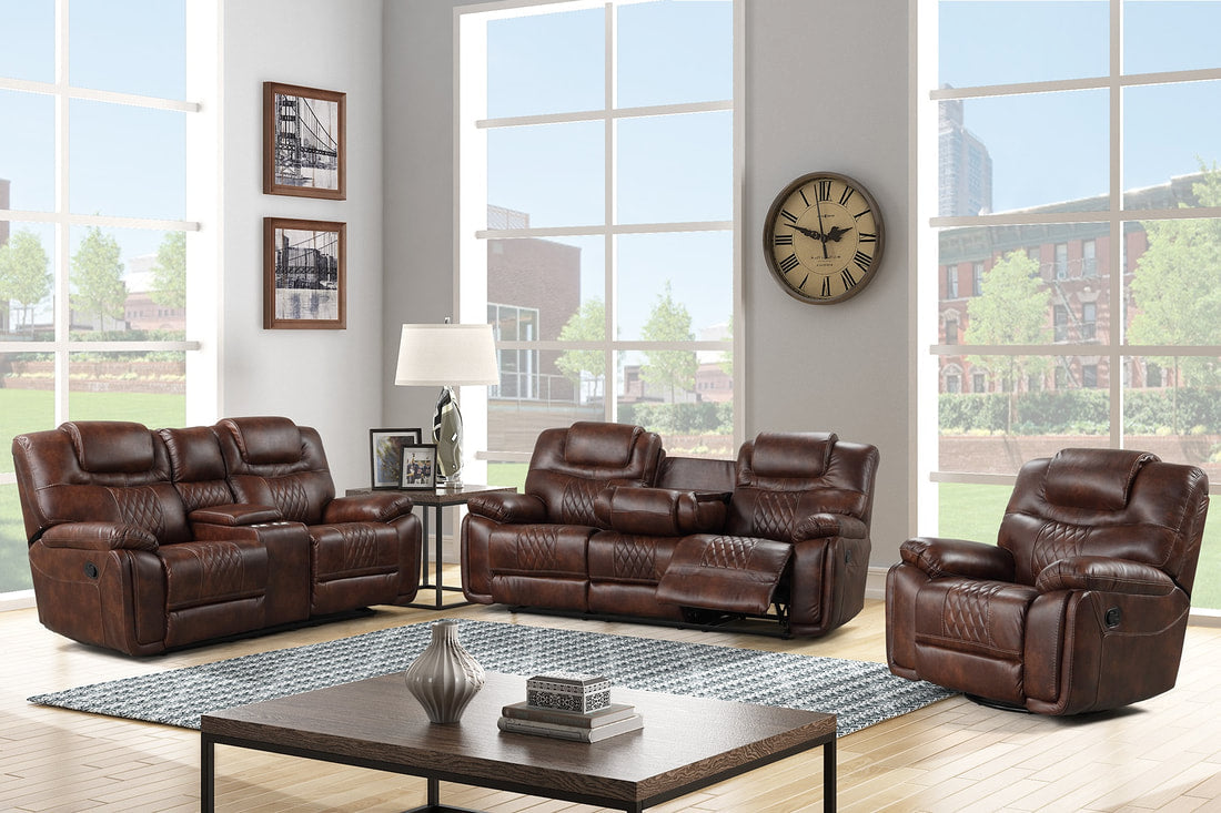 Galveston 3PC Oversized Reclining Set — Drop-Down Cupholders & Swivel Recliner