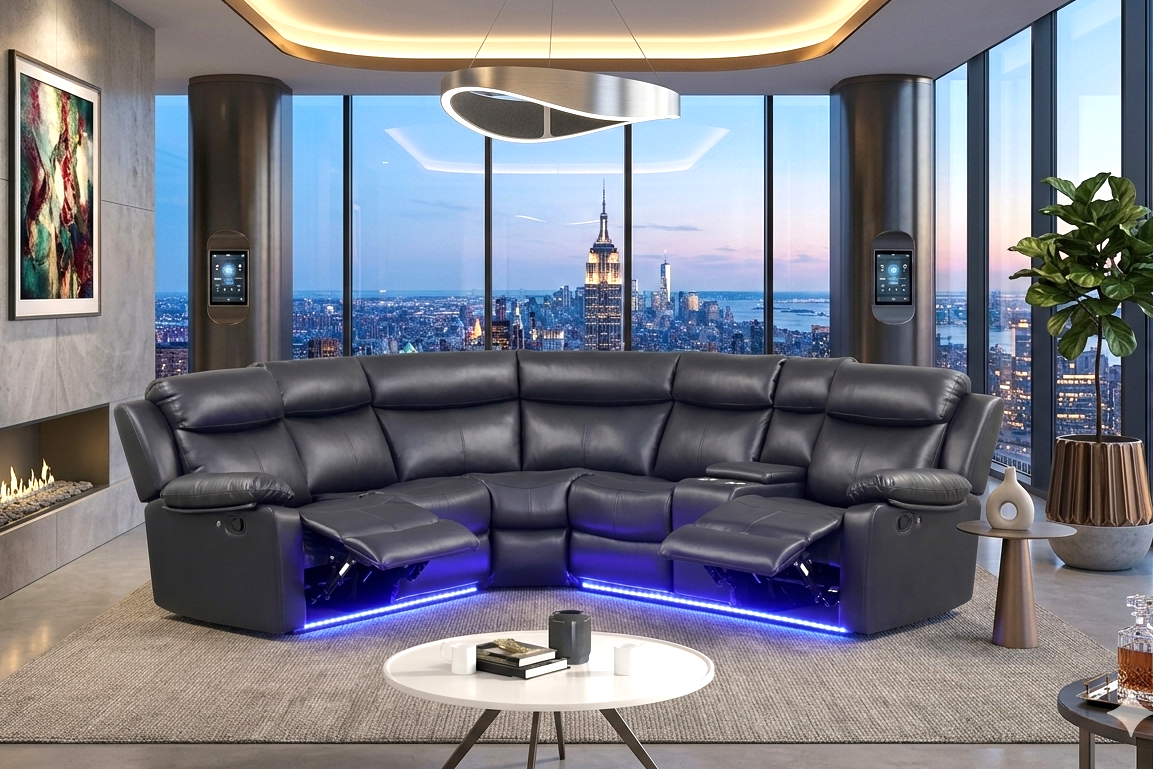 Super Black Reclining Sectional — Dual Recliners & LED Lights