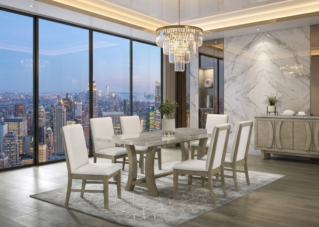 Roco Genuine Marble Dining Set — Table & 6 Chairs