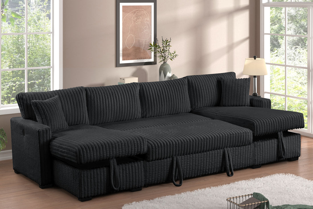 July Double Storage Chaise Sectional — Pull-Out Bed & USB Charging