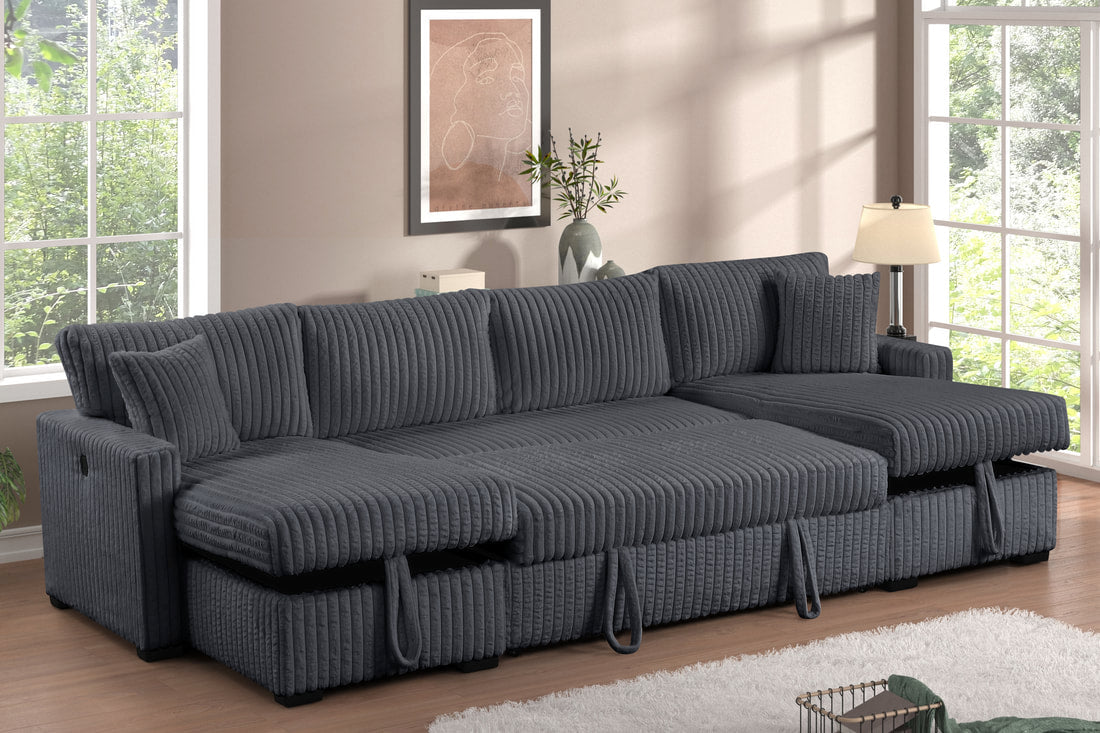 July Double Storage Chaise Sectional — Pull-Out Bed & USB Charging