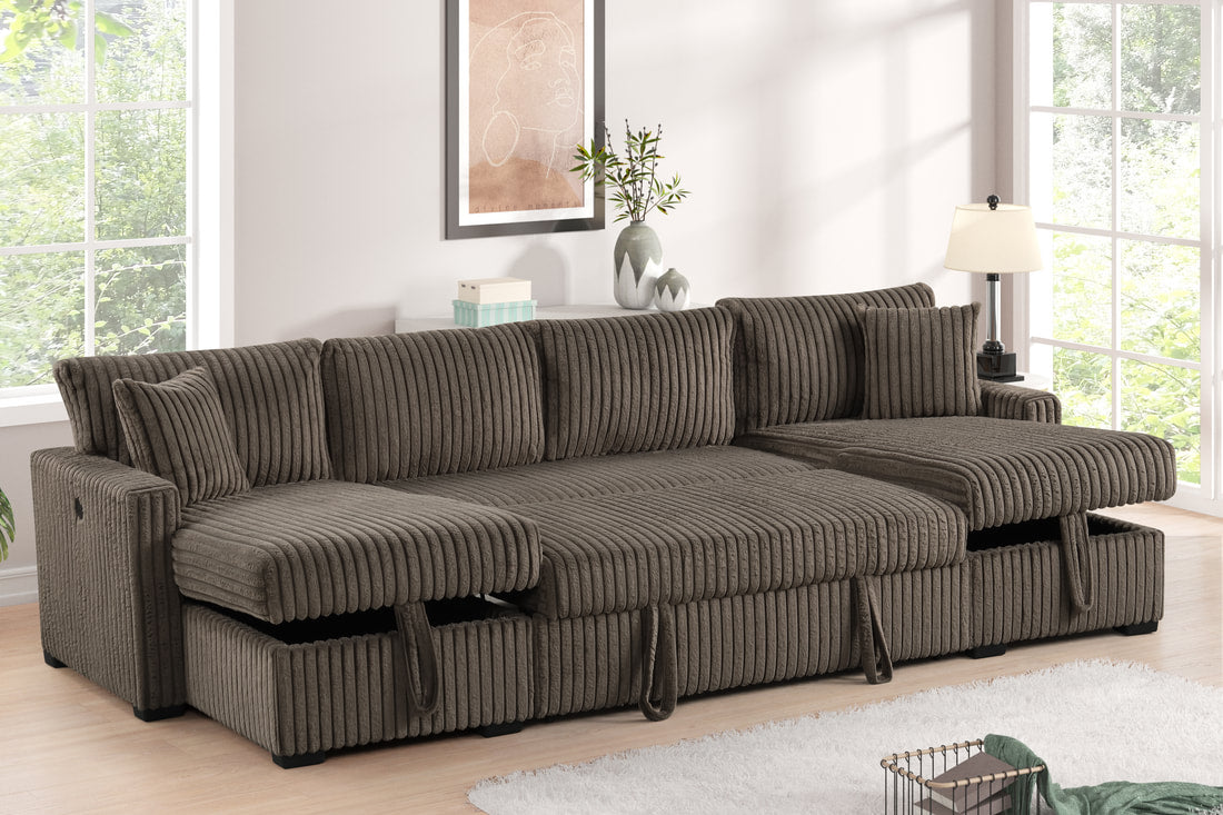 July Double Storage Chaise Sectional — Pull-Out Bed & USB Charging