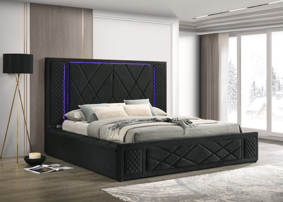 Lorenzo Black Platform Bed — LED Lights, Bluetooth Speakers & USB Charging