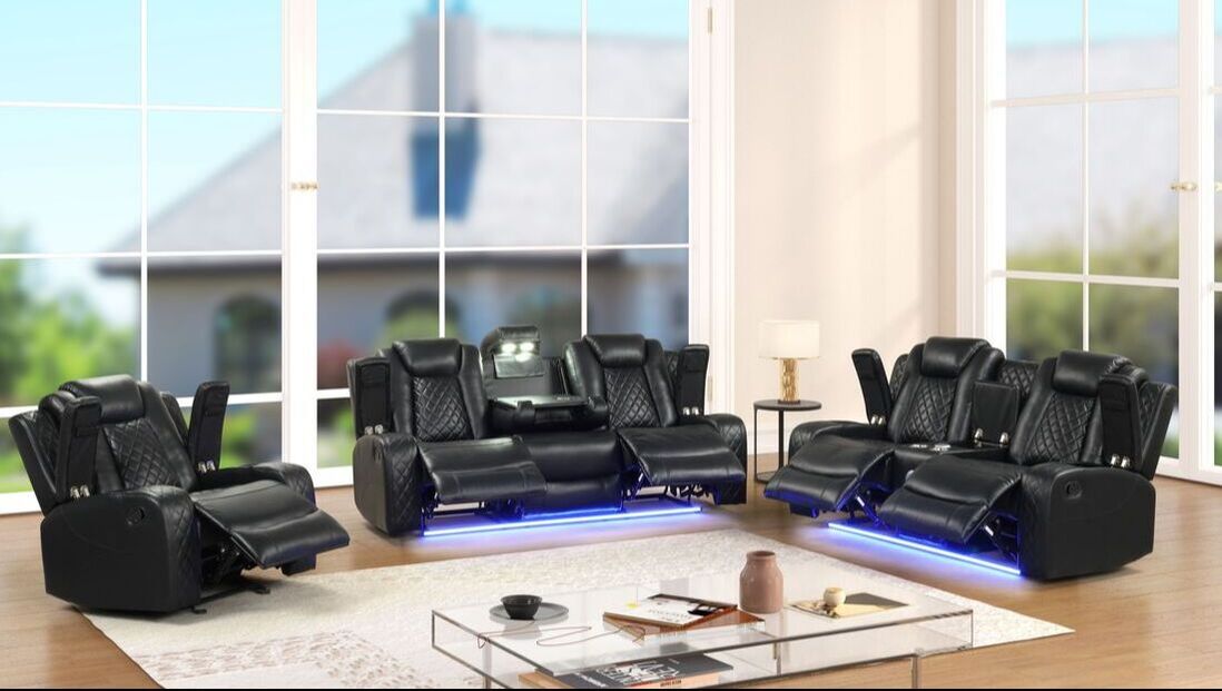 Luz 3PC Reclining Set — Drop-Down Table & Bluetooth Speaker, 4 Colors