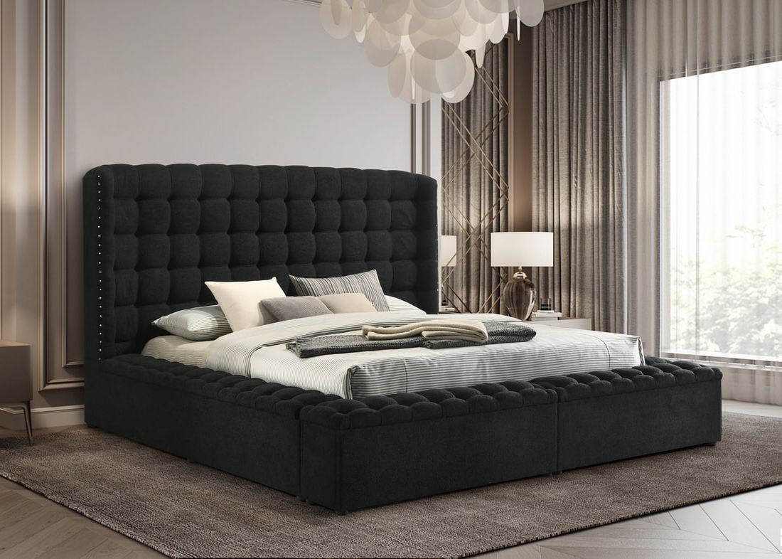 Madonna Black Platform Bed — 60" Headboard, Queen & King