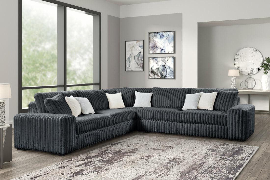 Marshmallow Charcoal Oversized Sectional — Plush Corduroy Fabric