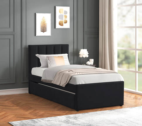 Maya Black Platform Bed with Trundle — Twin & Full