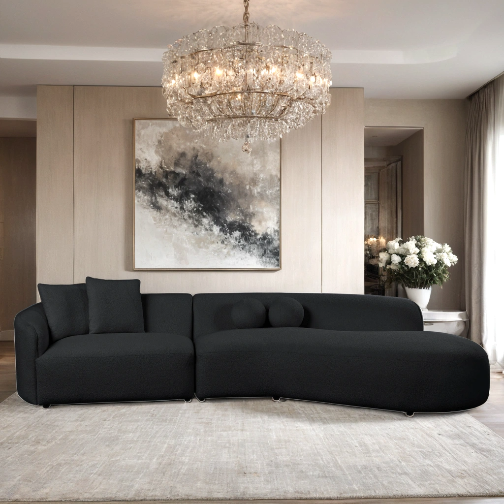 Mia Black Sectional — 132" Wide with Chaise