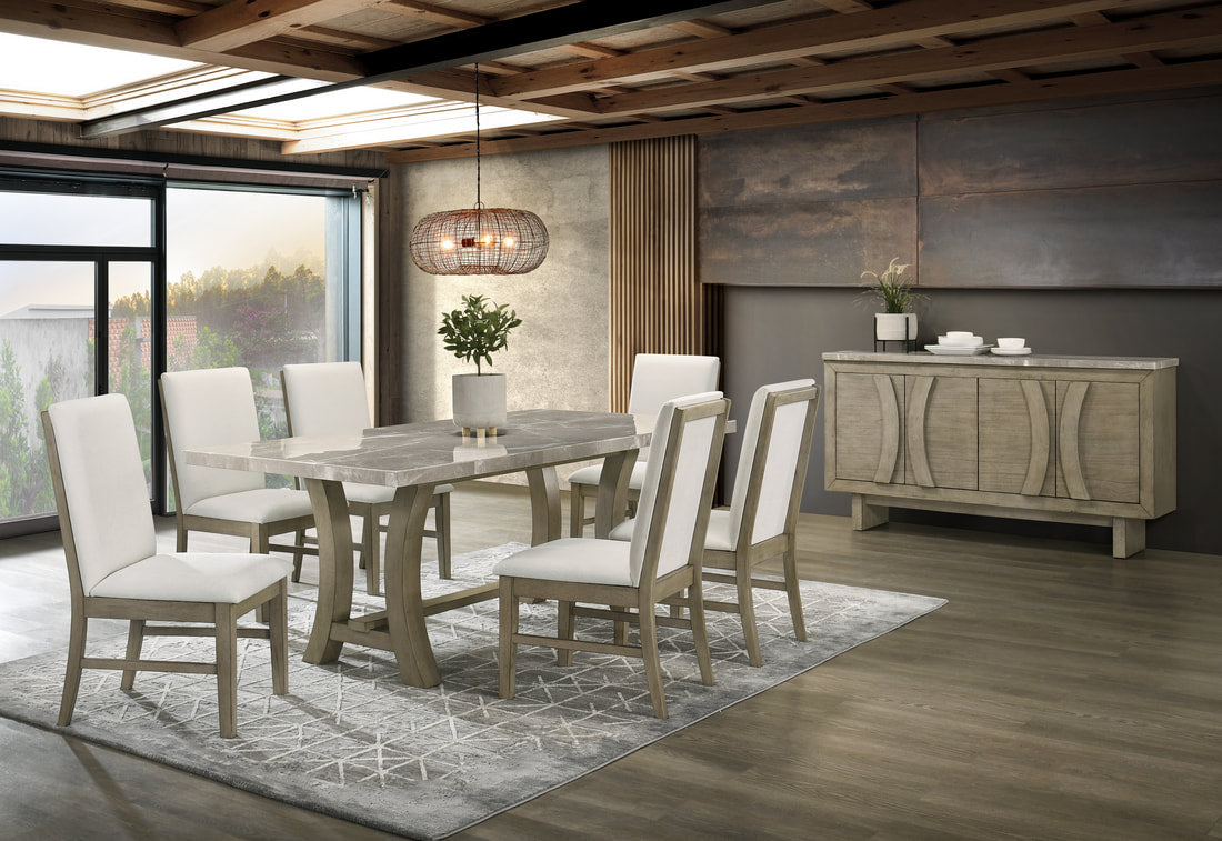 Roco Genuine Marble Dining Set — Table & 6 Chairs