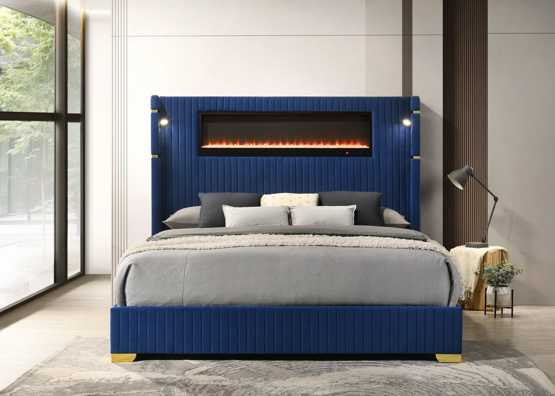 Romance2 Platform Bed — Fireplace Display & Bluetooth Headboard