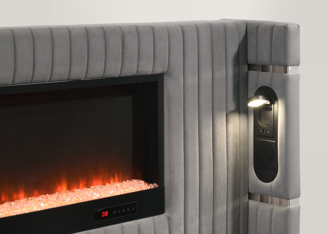 Romance2 Platform Bed — Fireplace Display & Bluetooth Headboard