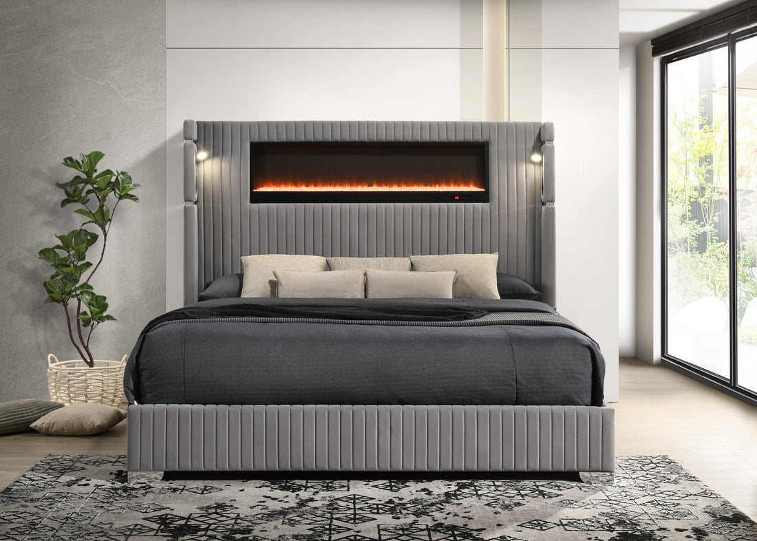Romance2 Platform Bed — Fireplace Display & Bluetooth Headboard