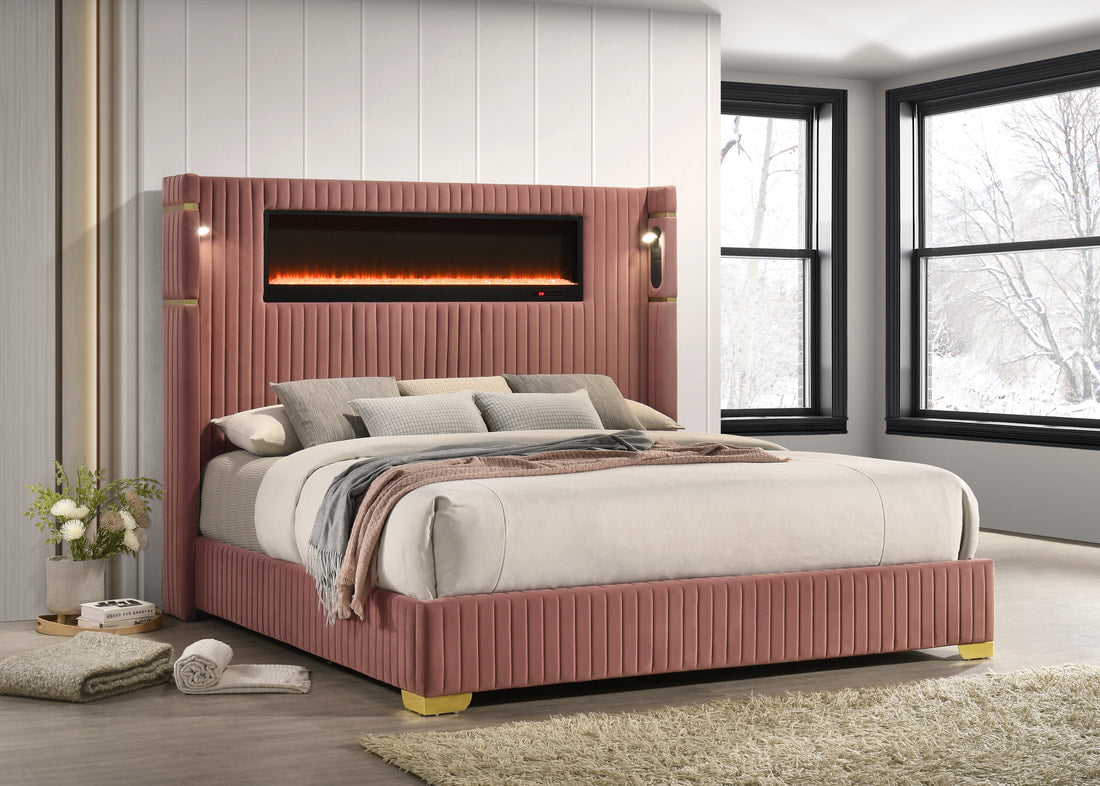 Romance2 Platform Bed — Fireplace Display & Bluetooth Headboard