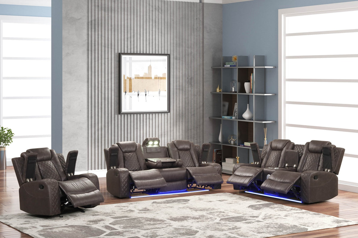 Luz Chocolate 3PC Reclining Set — Drop-Down Table & Bluetooth Speaker