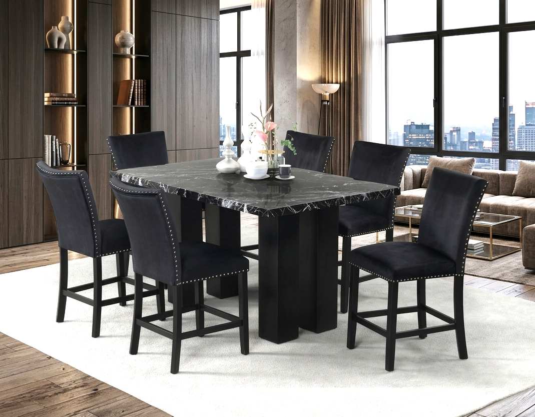 2220 Onyx Faux Marble Counter Height Dining Set — Table & 6 Chairs
