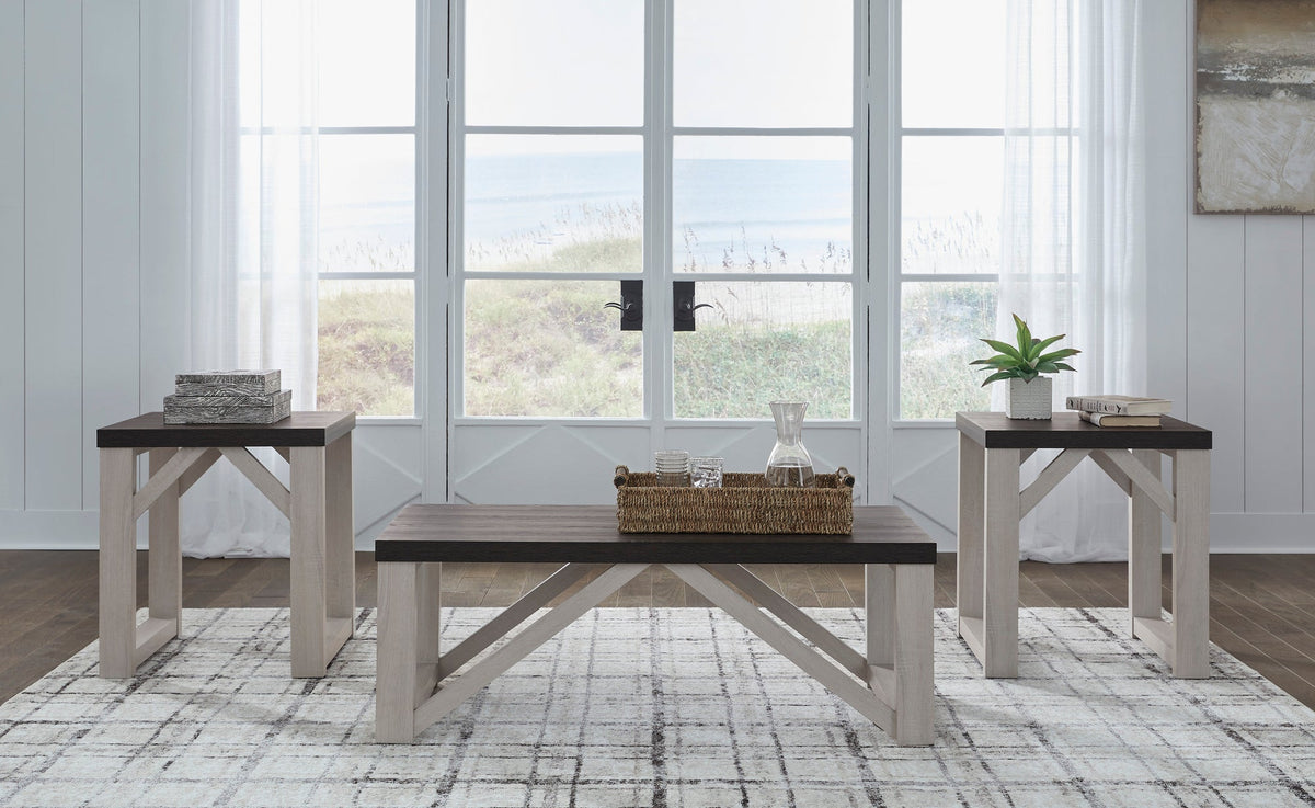 Ashley T236-13 Occasional Table Set — Gray Wood Top & Antiqued White Base