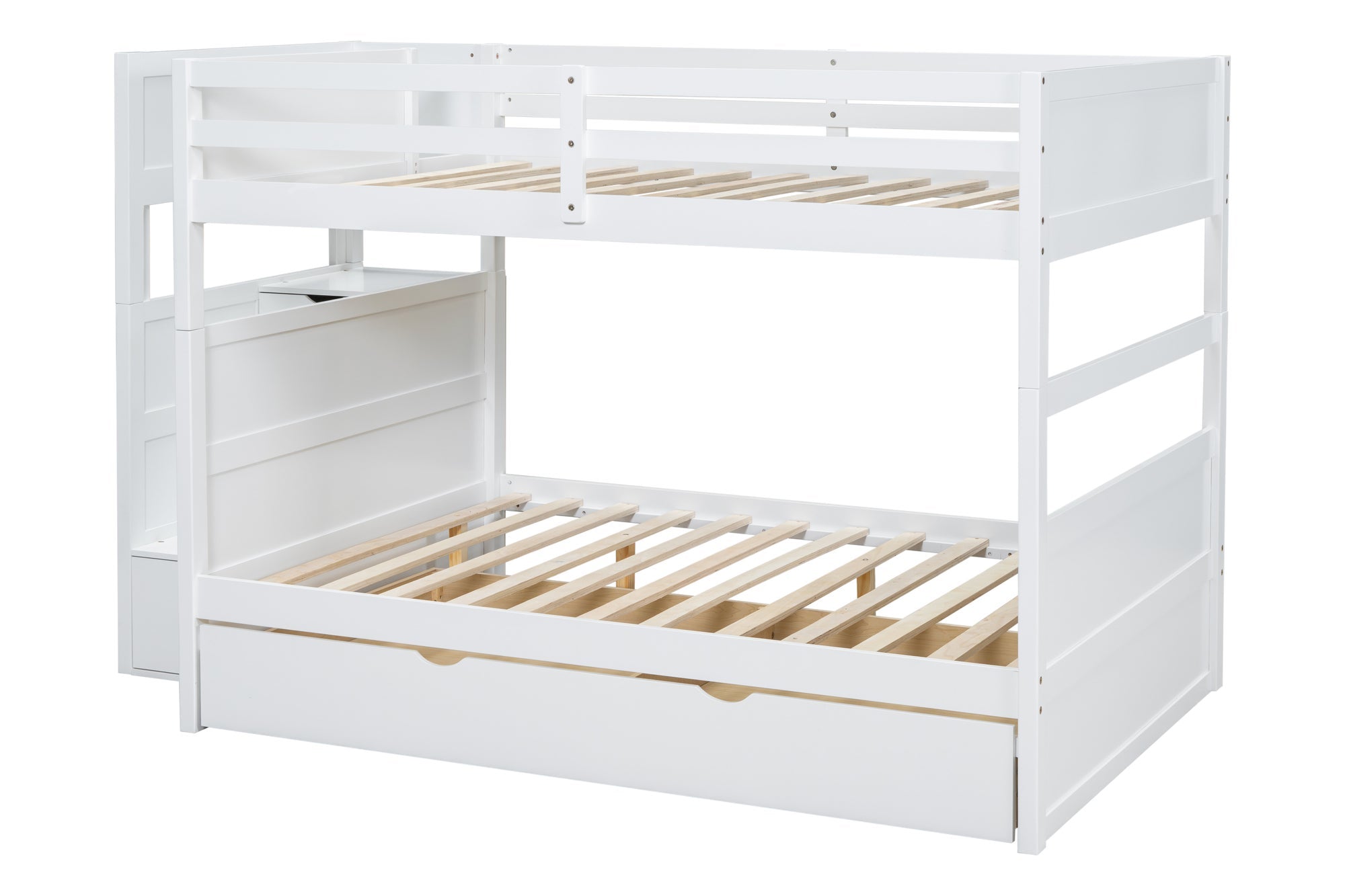 BB51 FULL/FULL Bunk Bed w/Twin Trundle + Staircase Storage