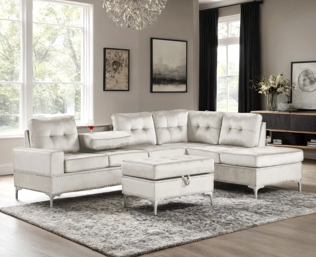 Anserra Gray Reversible Sectional + Ottoman Set