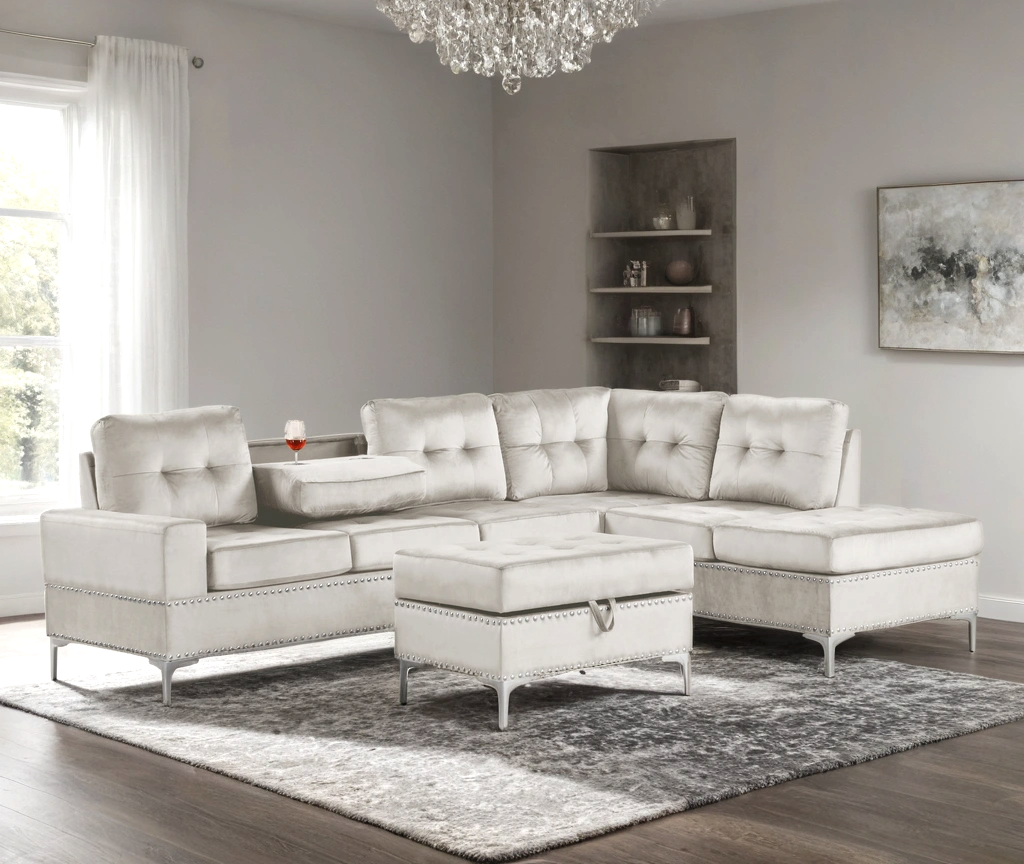 Anserra Gray Reversible Sectional + Ottoman Set