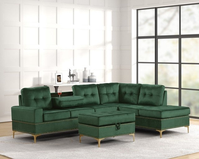 Anserra Green Reversible Sectional with Ottoman Set