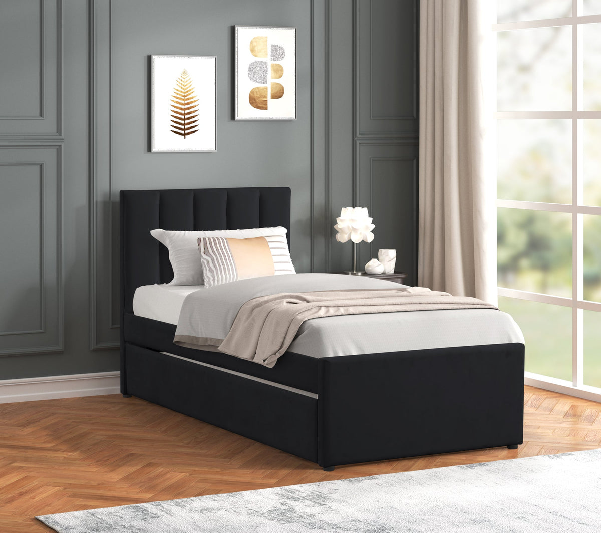 Maya Black Platform Bed with Trundle — Twin & Full