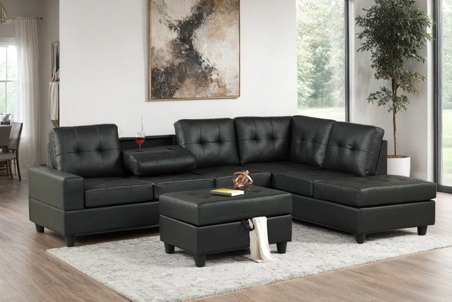 Heights Reversible Sectional with Ottoman Set (Black)