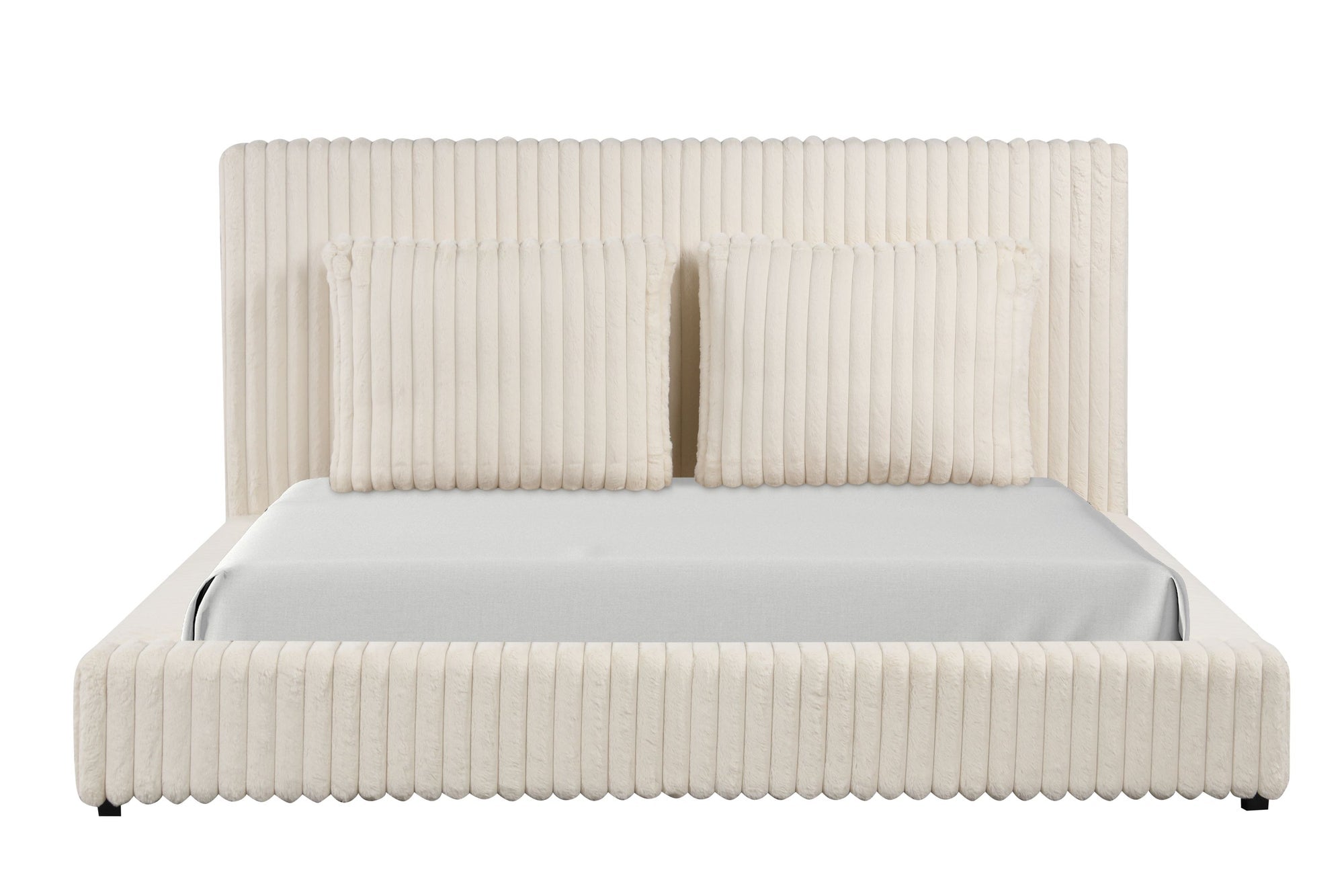 Lauren Beige Platform Bed (w/ USB PORTS) - Queen, King