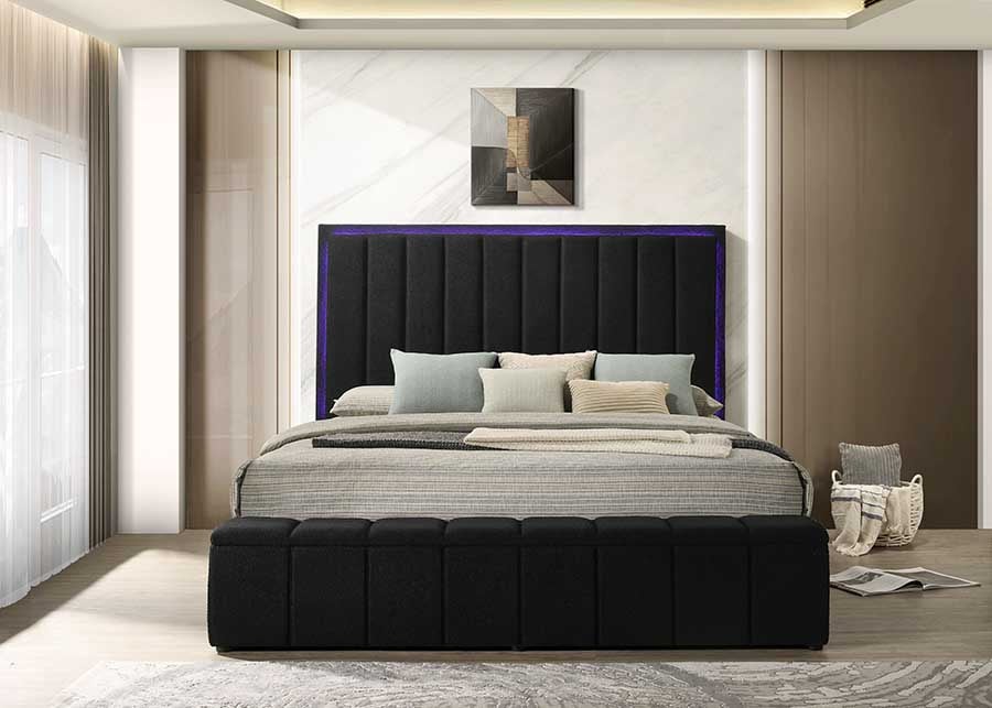 Florence Black Platform Bed — Storage Footboard, Bluetooth & LED Lights